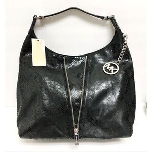 NEW MK Michael Kors Newman python black leather embossed purse bag tote